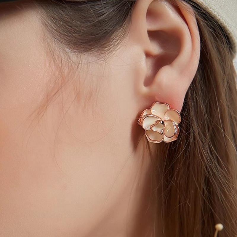 Women's Elegant Enamel Flower Earrings, Gift for Her